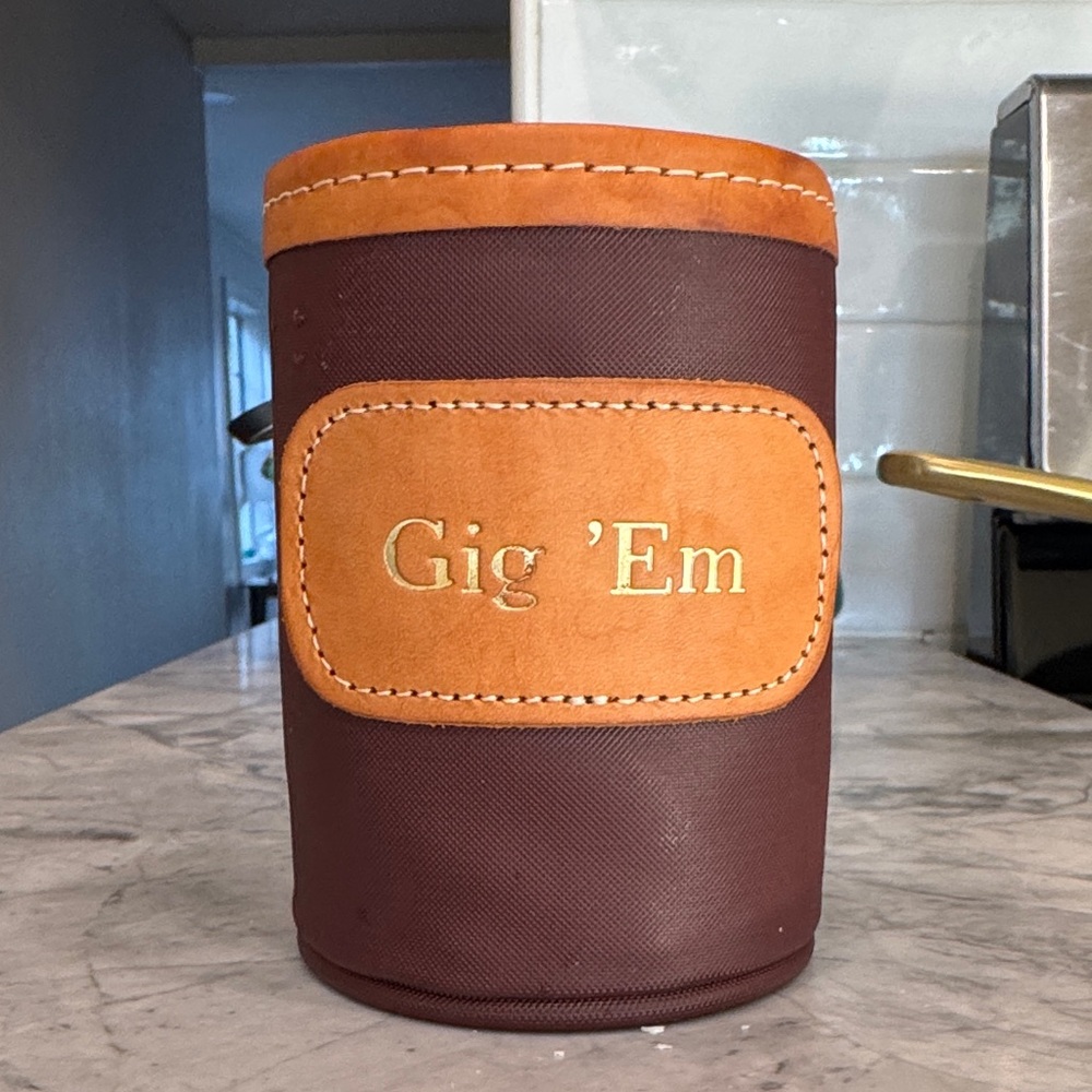 Maroon and Tan Jon Hart Aggie Koozie